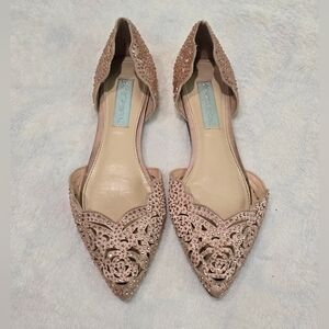 Women's Betsey Johnson Shoes Lucy Rhinestone Cutout Flats Light Rose Gold Size 6